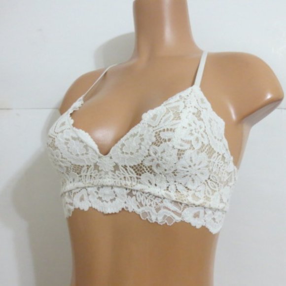 aerie No Wire Bra Lined Lace White / Tan 32C - Picture 2 of 4